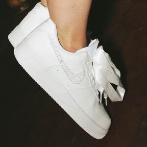 Custom White Nike Air Force 1 Sneakers with Pearl Accent